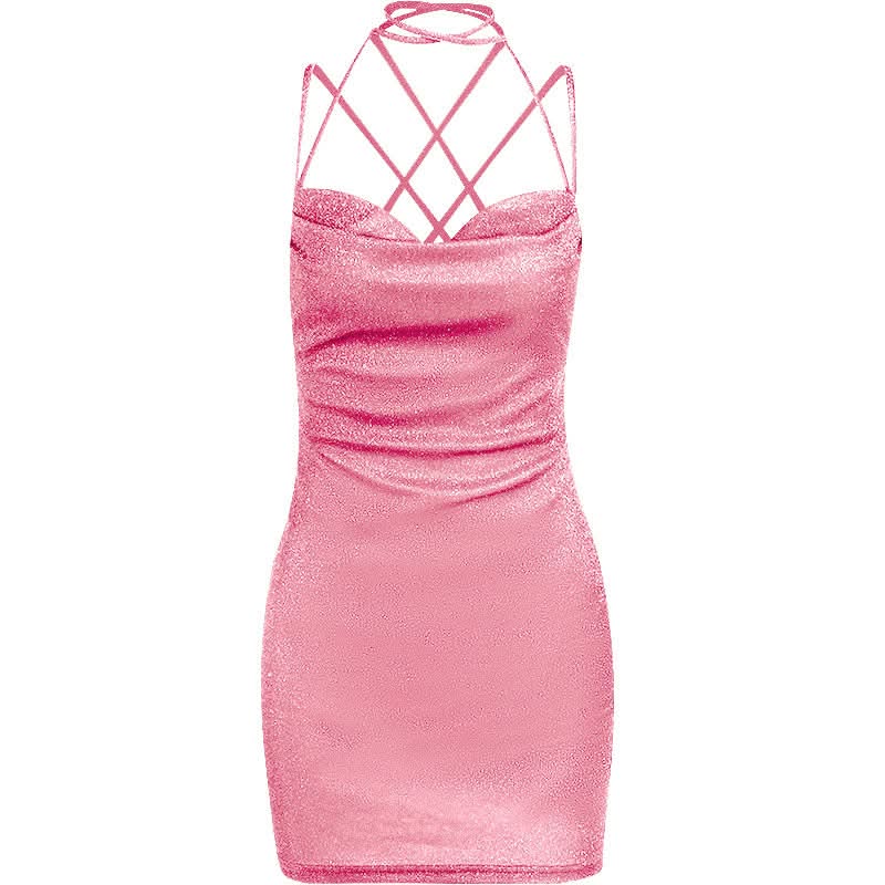 Cross back self tie cowl neck cami mini dress  | Festival Outfits Women