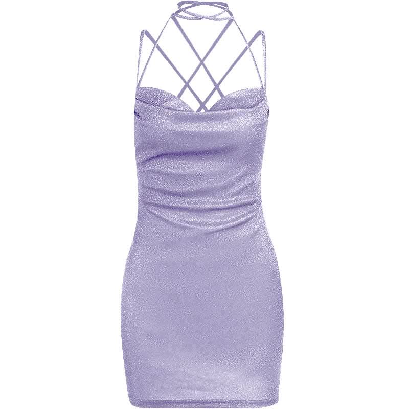 Cross back self tie cowl neck cami mini dress  | Festival Outfits Women