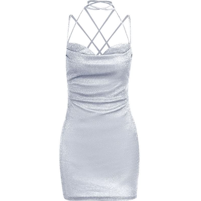 Cross back self tie cowl neck cami mini dress  | Festival Outfits Women