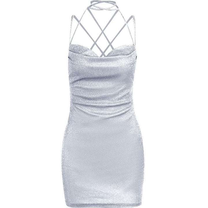 Cross back self tie cowl neck cami mini dress  | Festival Outfits Women