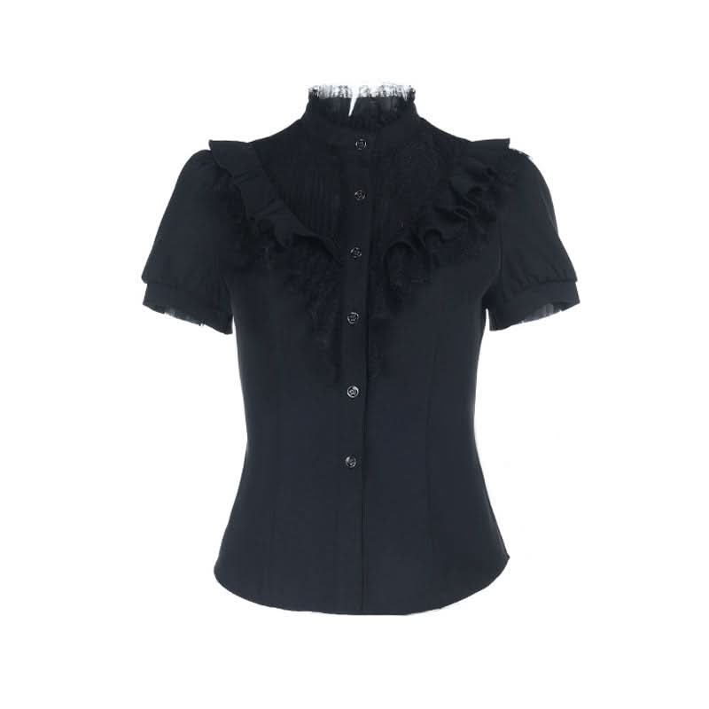 Short sleeve ruffle high neck self tie top  | Festival Outfits Women