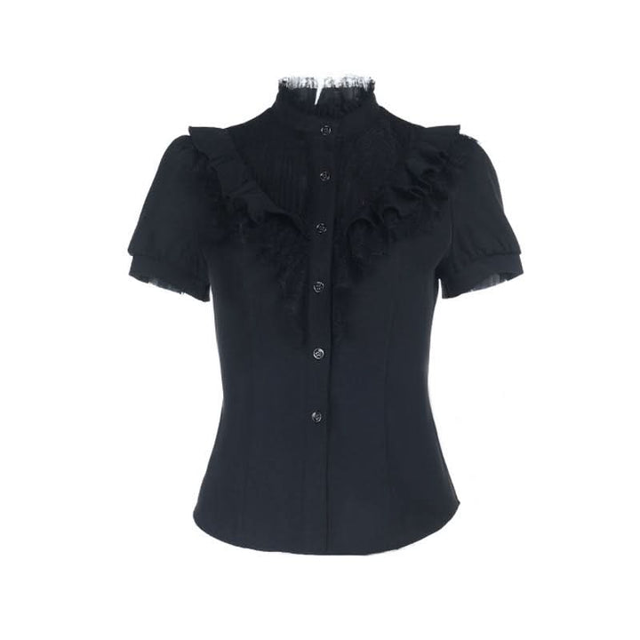 Short sleeve ruffle high neck self tie top  | Festival Outfits Women