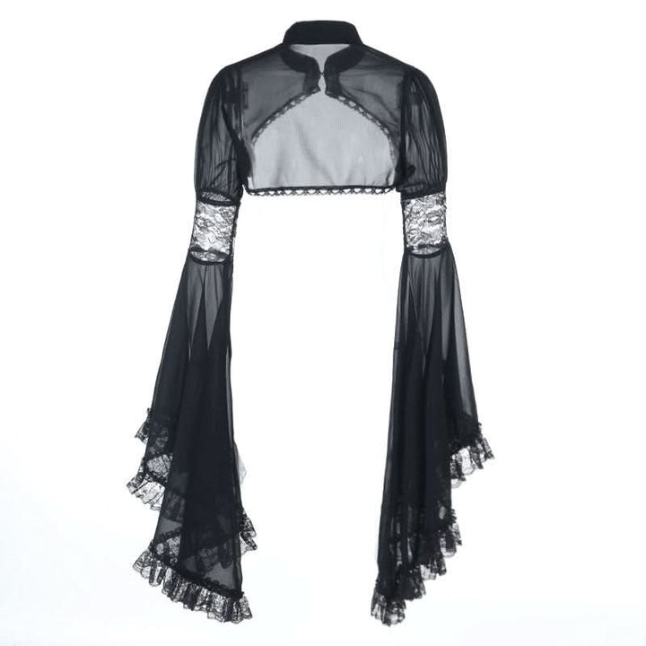 Long flared sleeve chiffon lace hem see through top  | Festival Outfits Women
