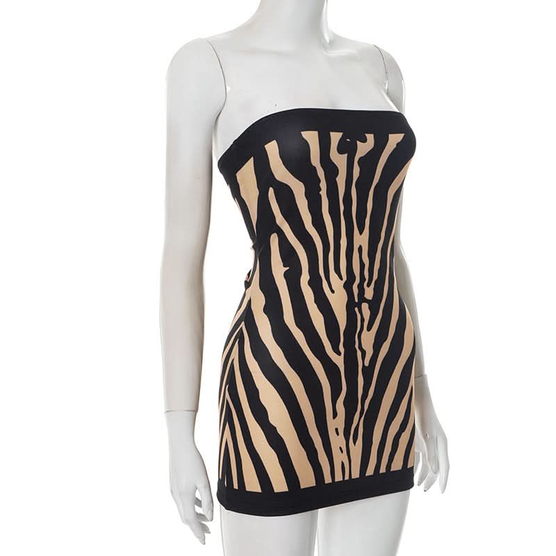 Zebra print backless tube mini dress  | Festival Outfits Women