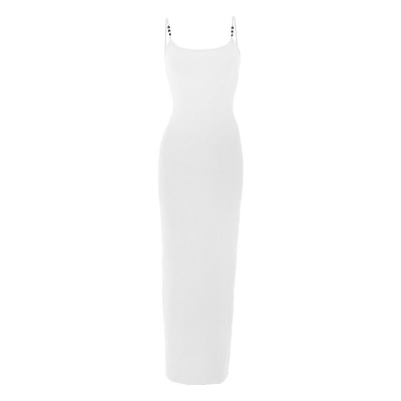 Beaded u neck slit backless cami maxi dress