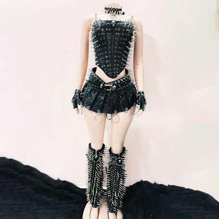 Rivet PU leather skull applique lace up cami top  | Festival Outfits Women