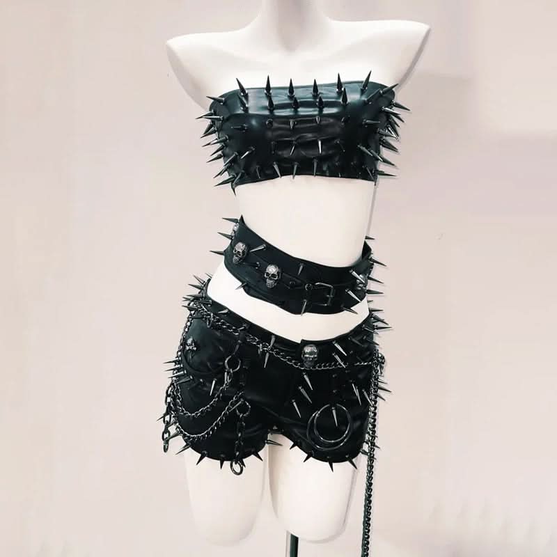 Rivet belt skull applique tube top  | Festival Outfits Women