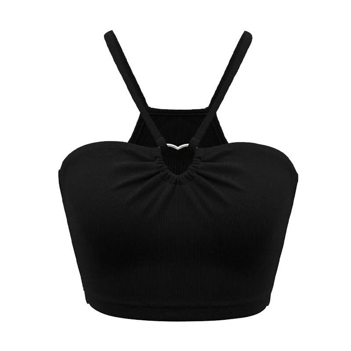 Ribbed hollow out ruched solid cami cut out top  | Festival Outfits Women