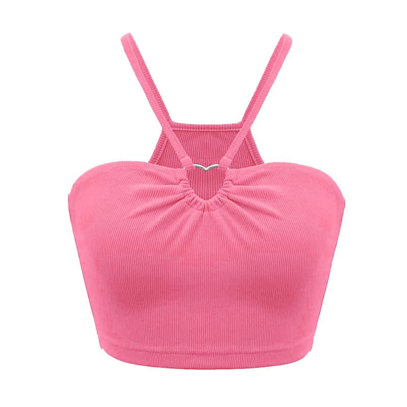 Ribbed hollow out ruched solid cami cut out top  | Festival Outfits Women