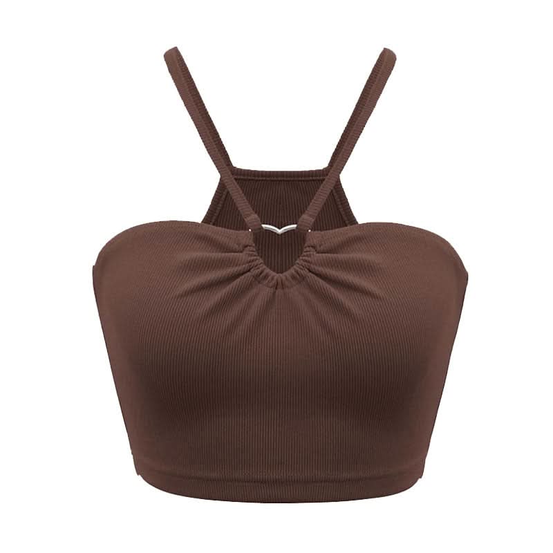 Ribbed hollow out ruched solid cami cut out top  | Festival Outfits Women