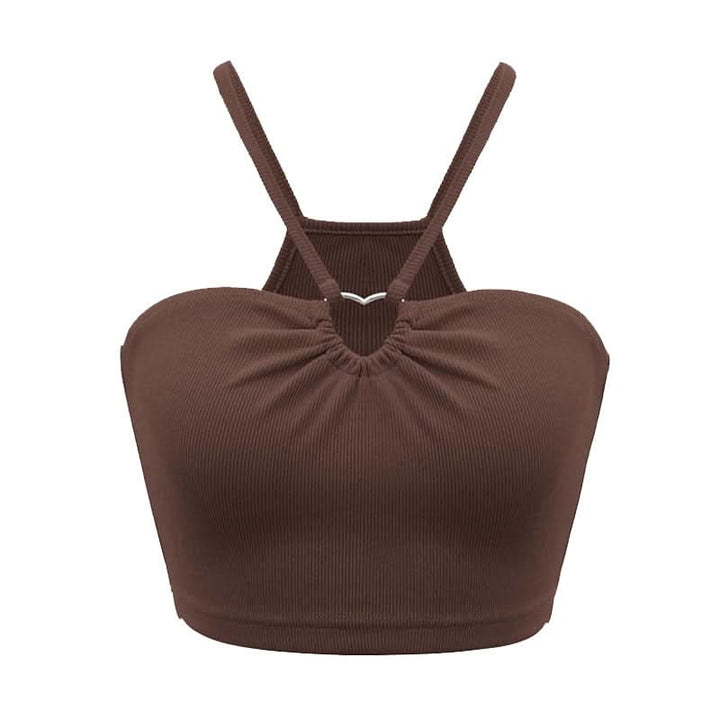 Ribbed hollow out ruched solid cami cut out top  | Festival Outfits Women