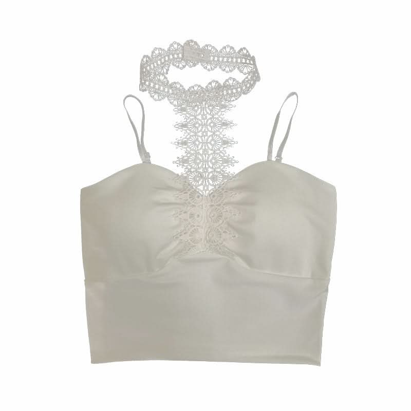Halter lace hem solid padded cami top  | Festival Outfits Women