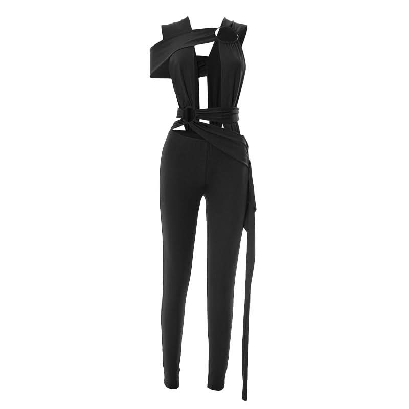 Irregular o ring hollow out ruched jumpsuit  | Festival Outfits Women