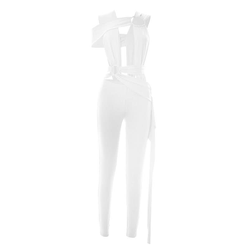Irregular o ring hollow out ruched jumpsuit  | Festival Outfits Women
