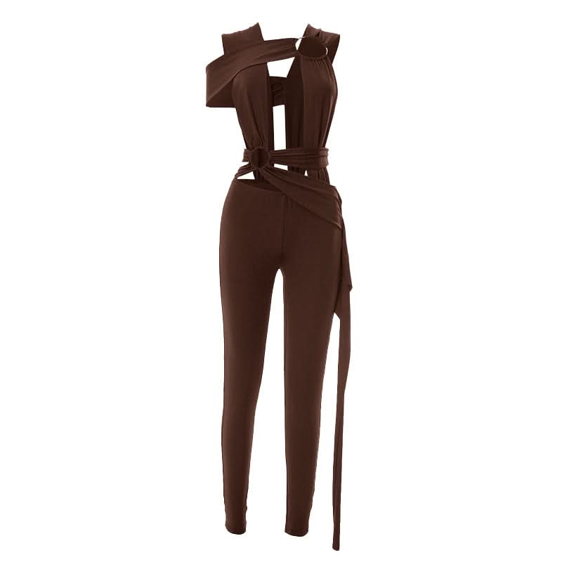 Irregular o ring hollow out ruched jumpsuit  | Festival Outfits Women