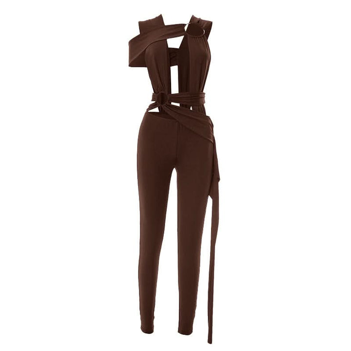 Irregular o ring hollow out ruched jumpsuit  | Festival Outfits Women