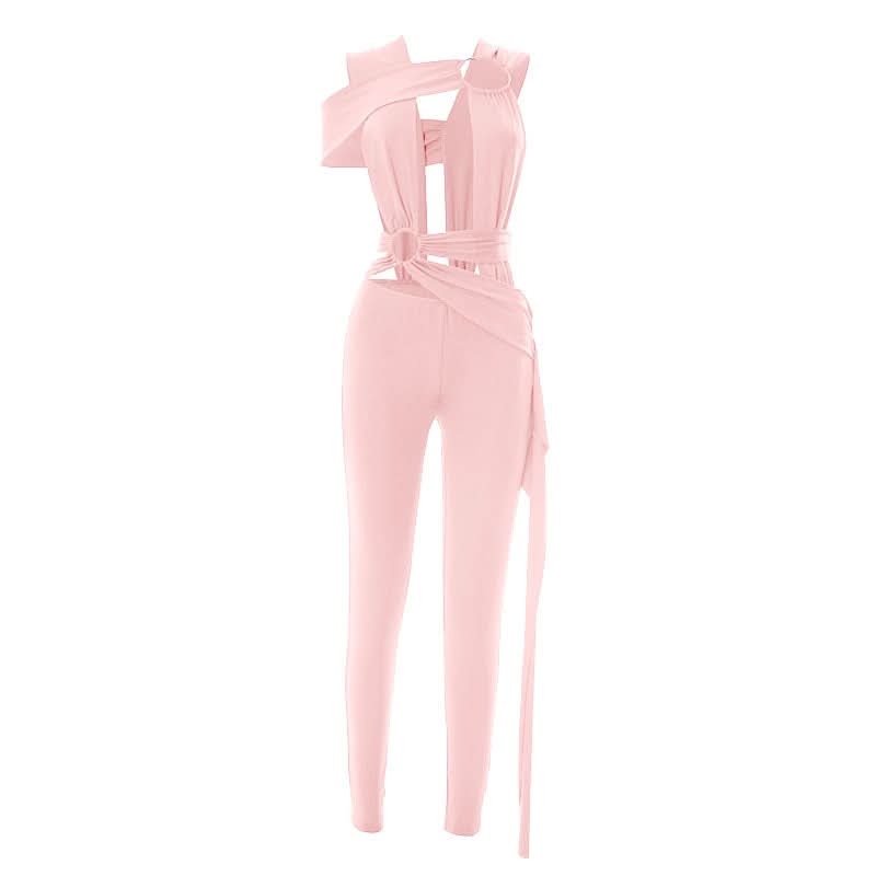 Irregular o ring hollow out ruched jumpsuit  | Festival Outfits Women