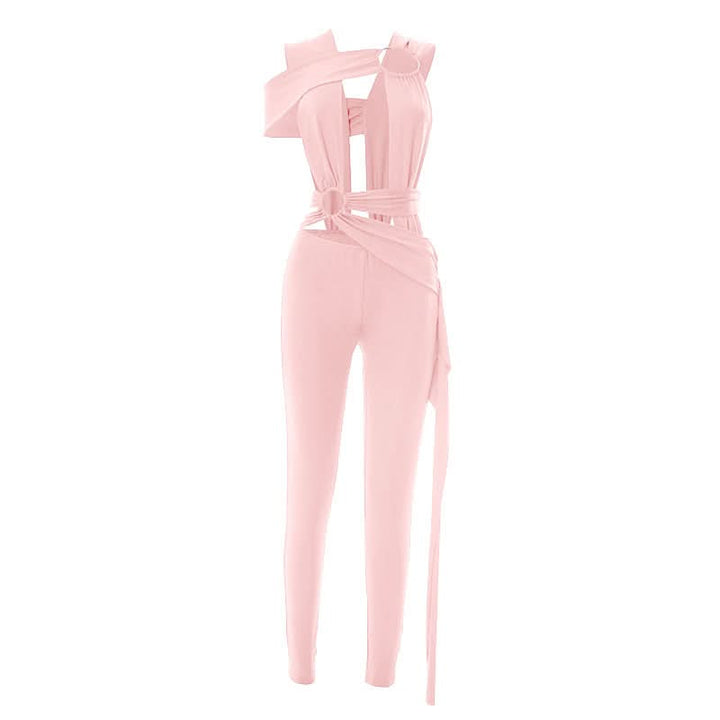 Irregular o ring hollow out ruched jumpsuit  | Festival Outfits Women