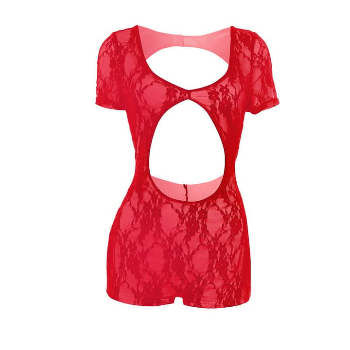 Short sleeve hollow out u neck lace romper  | Festival Outfits Women
