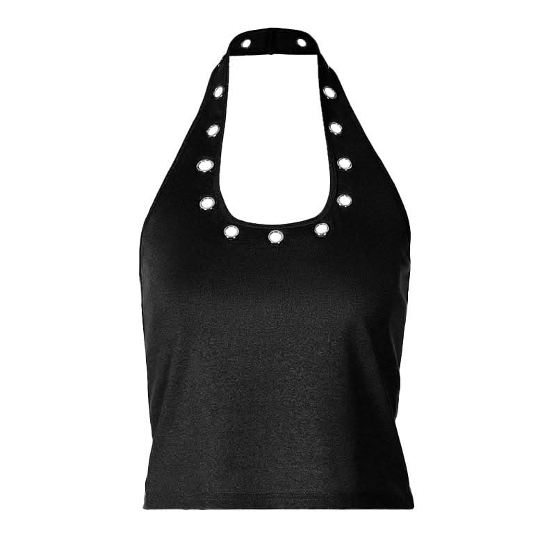 Halter hollow out backless solid u neck cut out top  | Festival Outfits Women