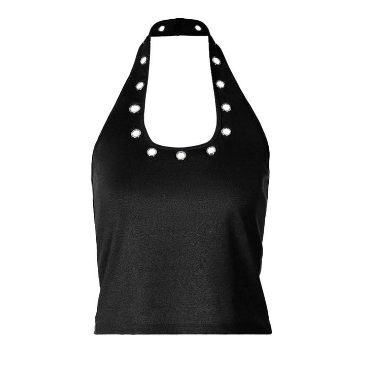 Halter hollow out backless solid u neck cut out top  | Festival Outfits Women