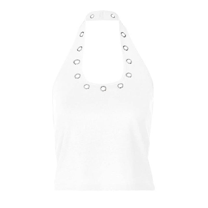 Halter hollow out backless solid u neck cut out top  | Festival Outfits Women