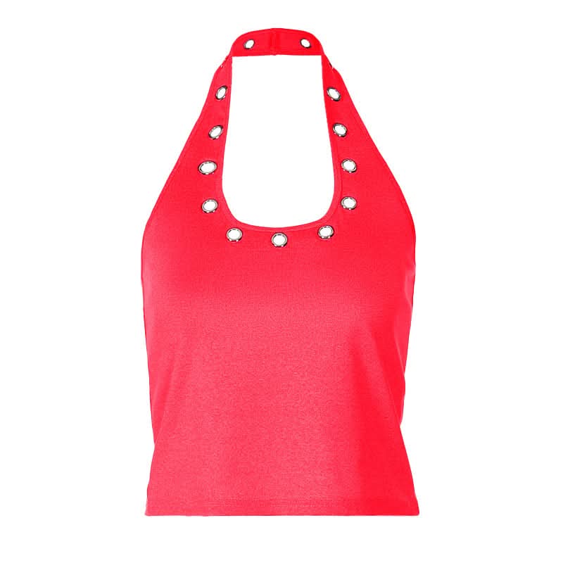 Halter hollow out backless solid u neck cut out top  | Festival Outfits Women