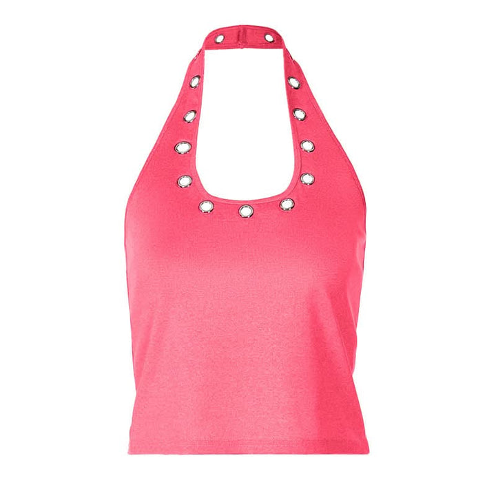 Halter hollow out backless solid u neck cut out top  | Festival Outfits Women