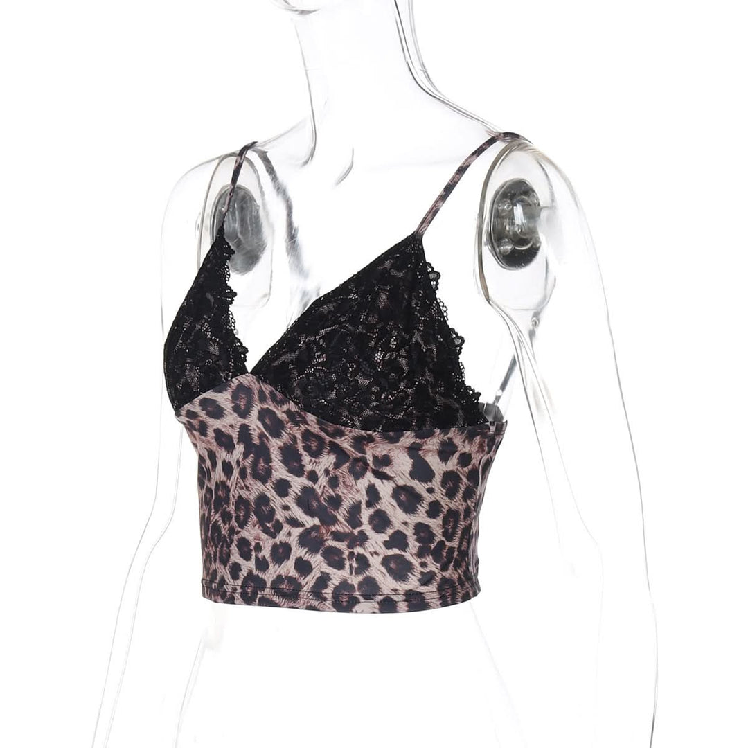 Leopard print v neck lace hem cami top  | Festival Outfits Women  | Cheetah Print Top