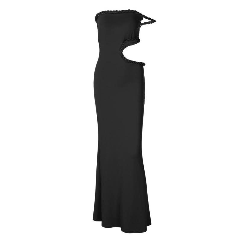 Hollow out off shoulder irregular solid cut out maxi dress  | Festival Outfits Women