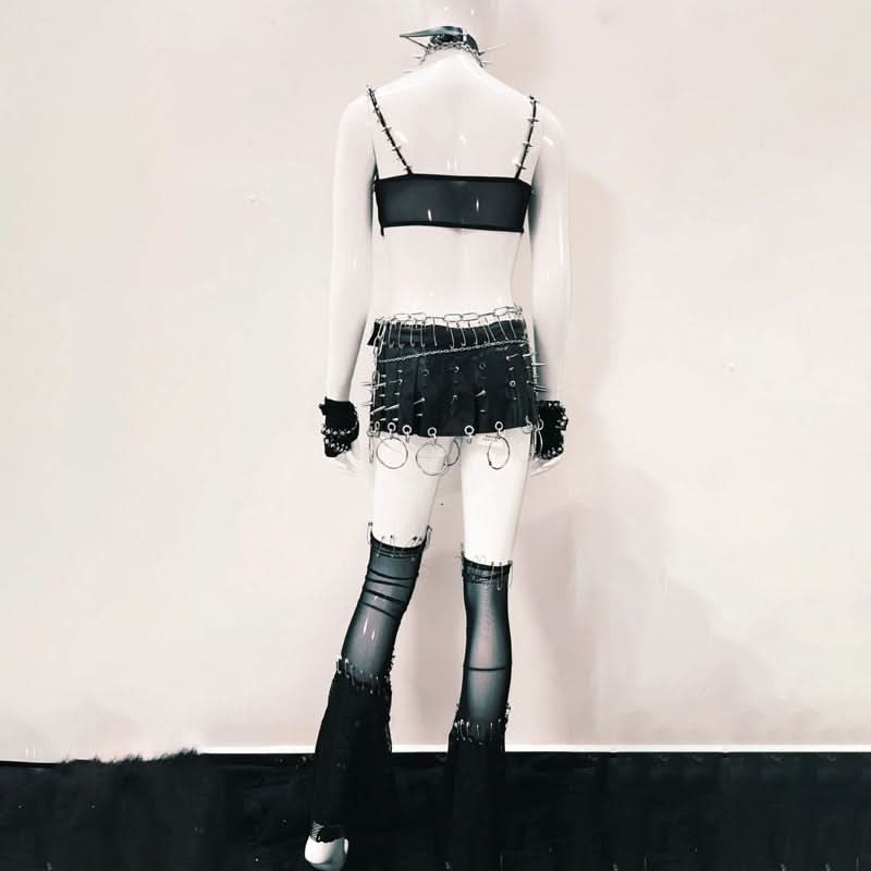 Hollow out o ring rivet applique cami cut out top  | Festival Outfits Women