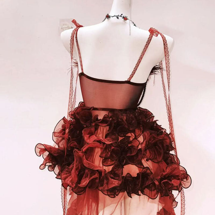 Ruffle bowknot flower applique beaded mini dress  | Festival Outfits Women