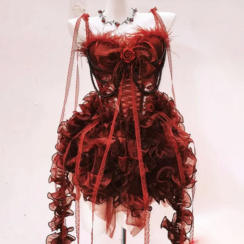 Ruffle bowknot flower applique beaded mini dress  | Festival Outfits Women