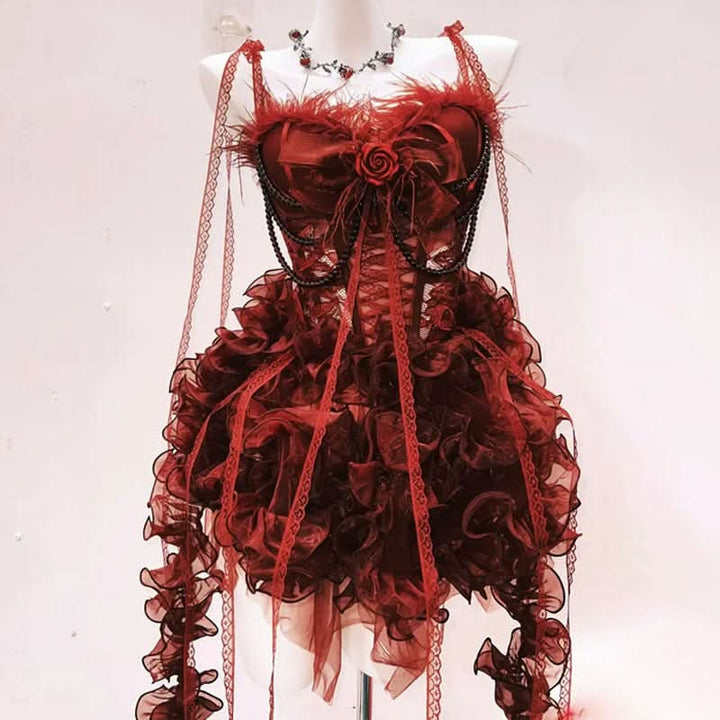 Ruffle bowknot flower applique beaded mini dress  | Festival Outfits Women