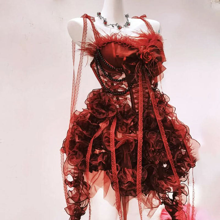 Ruffle bowknot flower applique beaded mini dress  | Festival Outfits Women