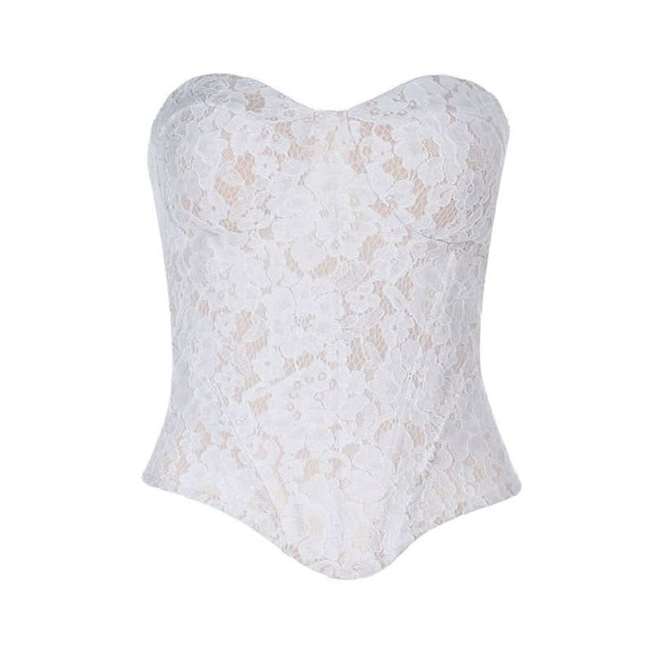 Sweetheart neck zip-up lace corset tube top  | Festival Outfits Women