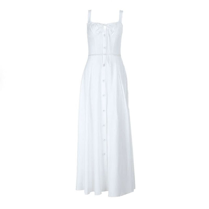 Hollow out button zip-up self tie cami cut out maxi dress  | Festival Outfits Women