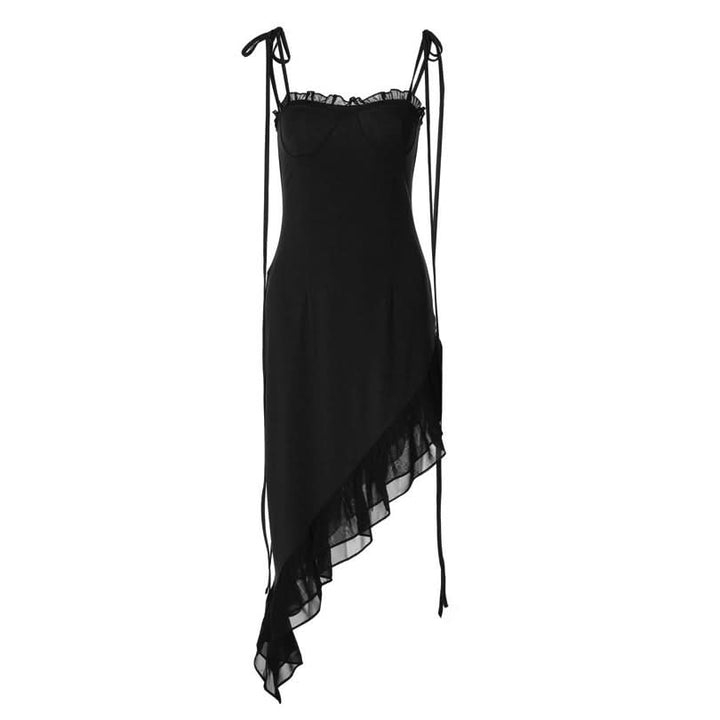 Irregular ruffle self tie solid cami midi dress  | Festival Outfits Women-final-sale