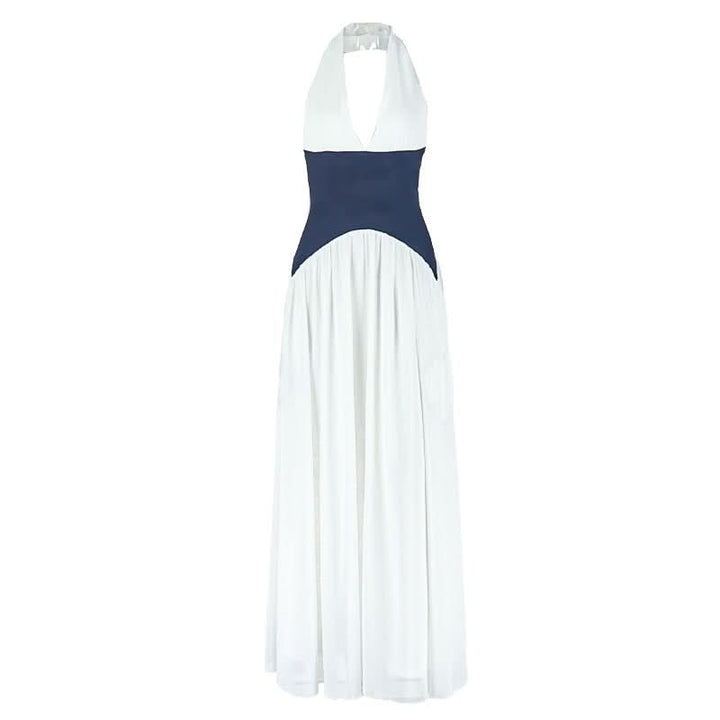 Halter v neck button mesh maxi dress  | Festival Outfits Women