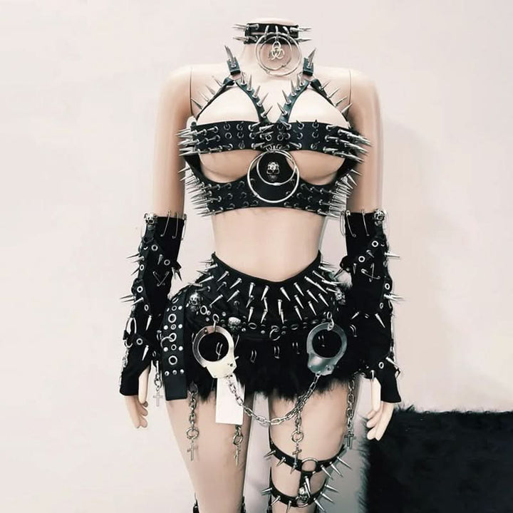 PU leather rivet applique hollow out o ring cut out top  | Festival Outfits Women-final-sale