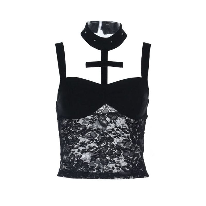 Halter lace button backless cami top  | Festival Outfits Women