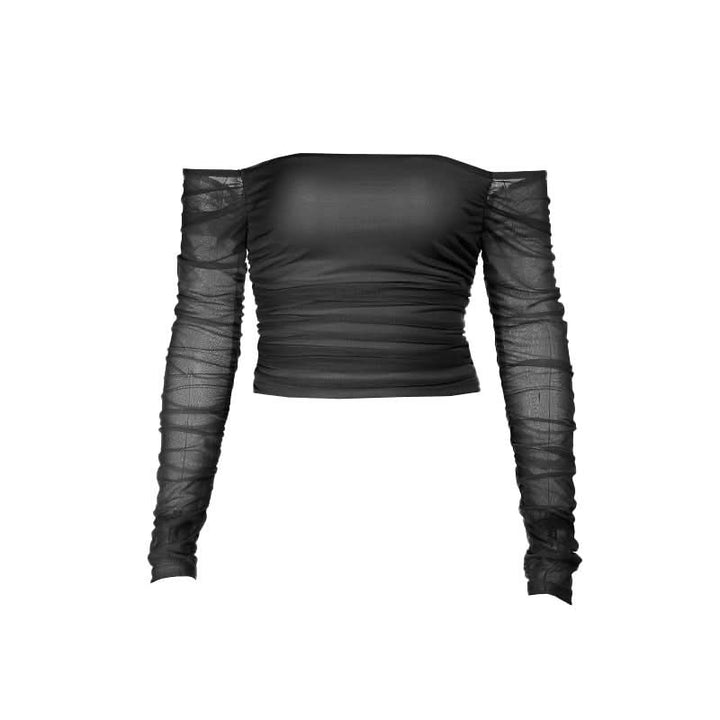 Long sleeve off shoulder ruched mesh tube top  | Festival Outfits Women