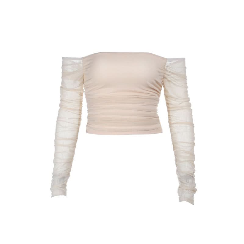 Long sleeve off shoulder ruched mesh tube top  | Festival Outfits Women