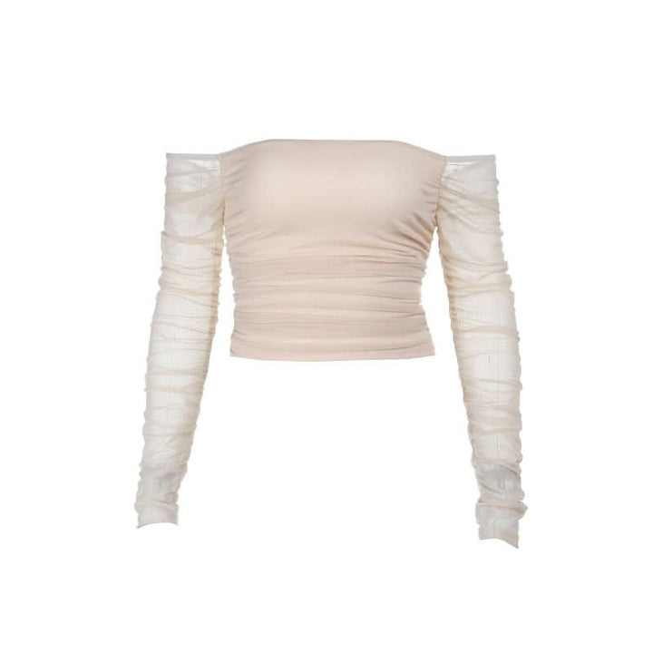 Long sleeve off shoulder ruched mesh tube top  | Festival Outfits Women