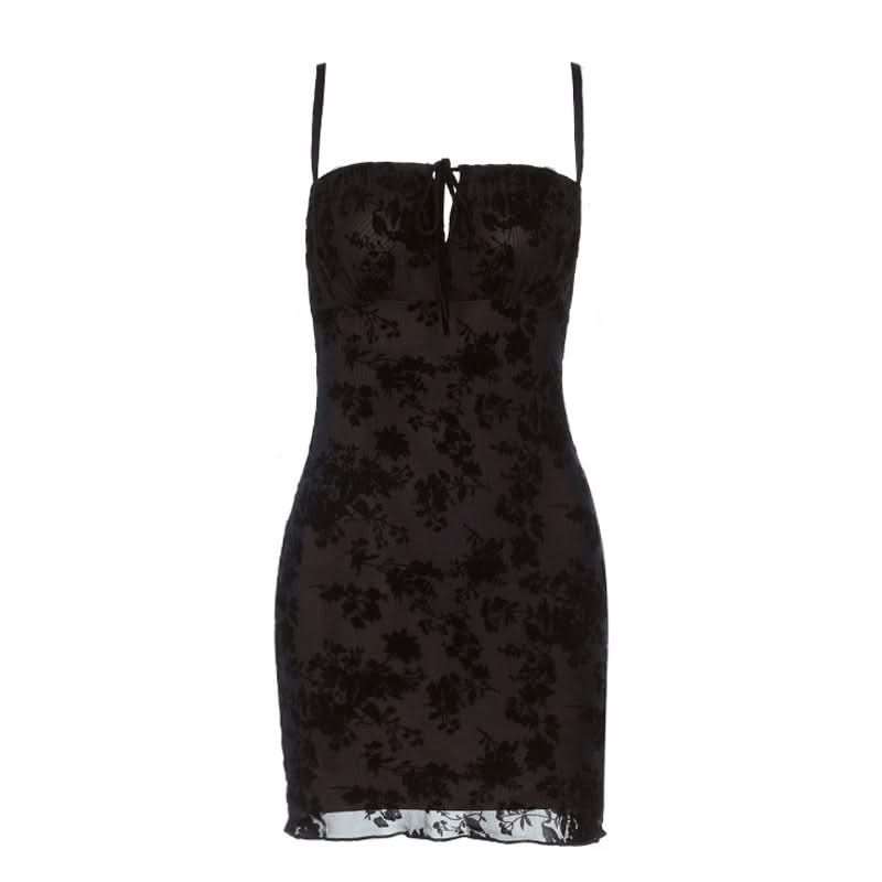 Square neck self tie hollow out print cami cut out mini dress  | Festival Outfits Women
