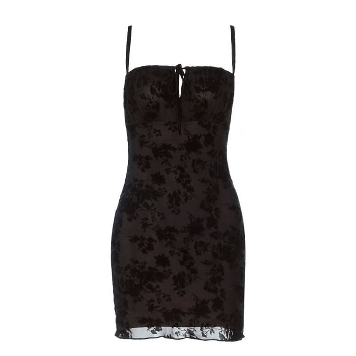 Square neck self tie hollow out print cami cut out mini dress  | Festival Outfits Women