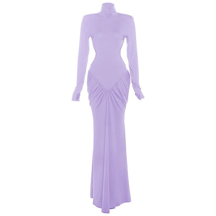 Long sleeve padded ruched high neck maxi dress  | Festival Outfits Women