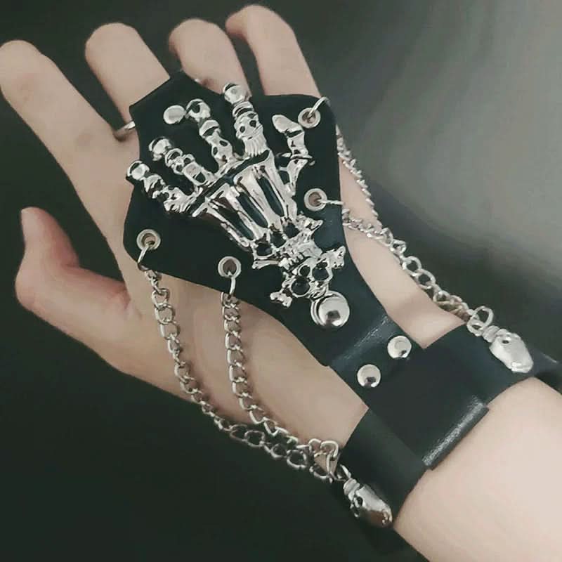 Metal chain skull hand decor gloves  | Festival Outfits Women