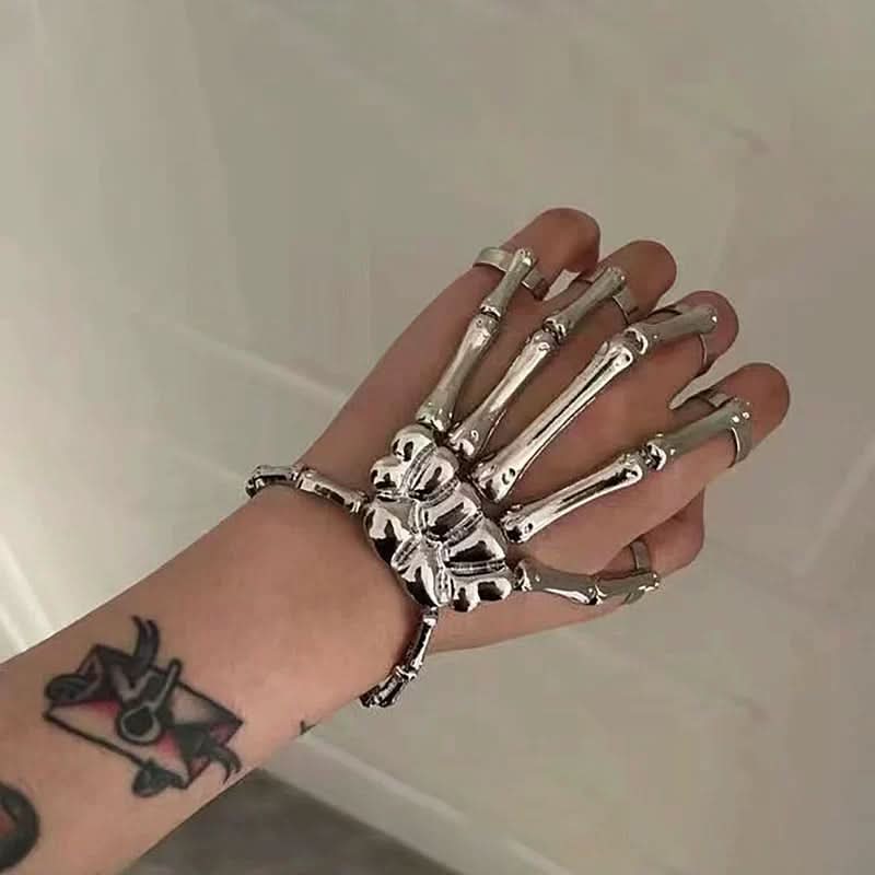 Metal chain skull hand decor gloves  | Festival Outfits Women