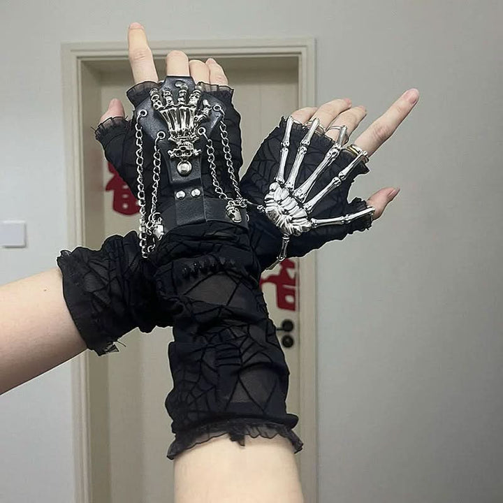 Metal chain skull hand decor gloves  | Festival Outfits Women